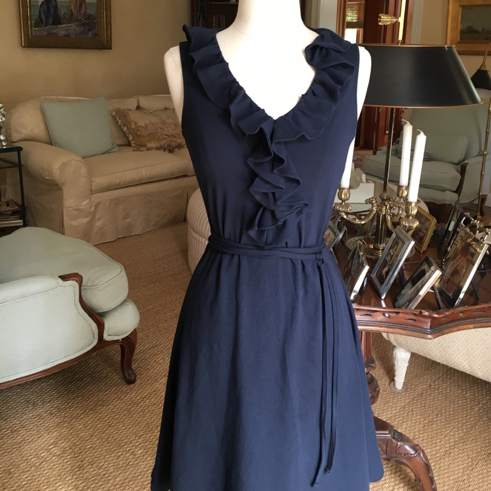 Brooks Brothers Navy Midi Dress with Ruffle Detail
